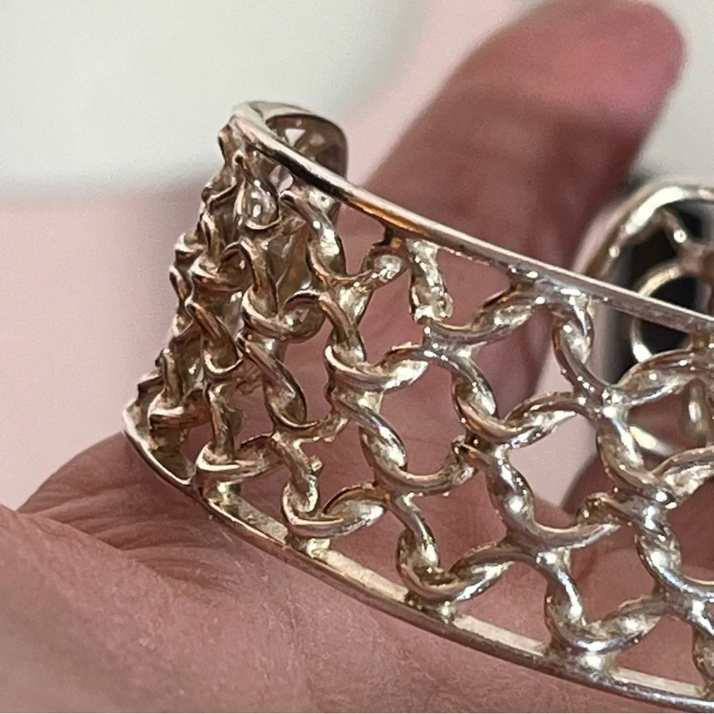 Vintage .925 sterling silver southwestern Woven Wide cuff Bracelet